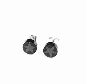 Round Star Ear Studs Unisex Earrings In Black Acrylic 316L Surgical Steel Posts - Picture 1 of 3