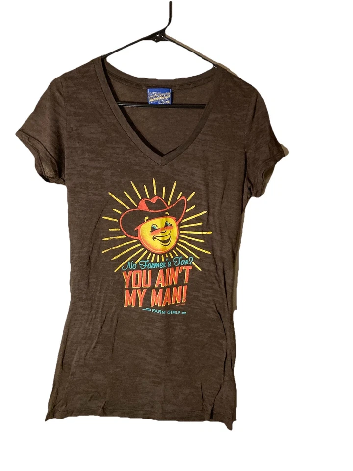 Camiseta Farm Girl para mujer XL/marrón/forma ajustada/cuello en V/buen estado/ligera Foto 1 de 4