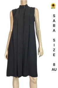 🌻SABA WOMEN`S SIZE 8 AU QUALITY BLACK PLEATED TUNIC SOLID WINTER DRESS - Foto 1 di 10