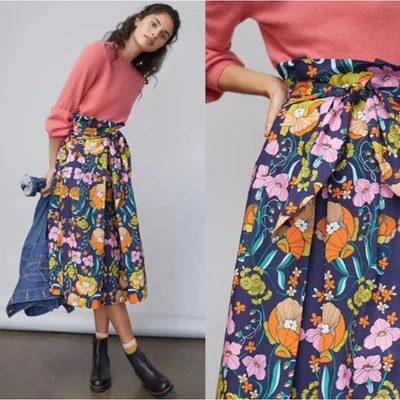 Corey Lynn Calter Kyla Multicolor Floral Bolsa de Papel Falda Midi Talla M Foto 1 de 4