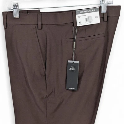 Pantalones de vestir Michael Kors para hombre calce clásico rendimiento elástico vino 36 x 34 Foto 1 de 4