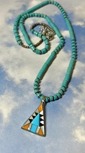 Navajo Otis Douglas Spiny Oyster Sterling Silver 925 Pendant Turquoise Necklace - Picture 1 of 2
