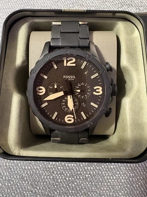 Nuevo Fossil Nate Cronógrafo Negro Acero Inoxidable Cuarzo Reloj Hombre JR1356 Caja Foto 1 de 4