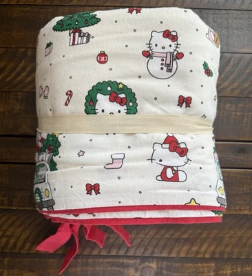 Pottery Barn Teen Hello Kitty Organic Flannel Holiday Duvet Cover F/Q Flaws Read - Image 1 of 4
