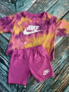 Girls Toddler Nike Boxy Tee and Bike Shorts VIOLA Multicolor Tie Dye Size 4 A42  - Picture 1 of 6