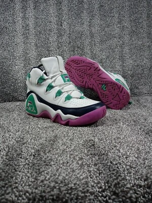 Vintage Retro Fila Grant Hill White Green Purple Size 5 Basketball Shoes Hi Tops - Image 1 of 4