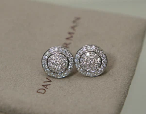 David Yurman 925 Silver 585 Gold Petite CERISE Diamond Pave' Earrings DY Pouch* - Picture 1 of 9