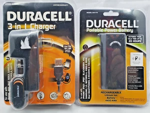DURACELL PORTABLE POWER BATTERY 4400 MAH LITHIUM ION + 3 IN 1 CHARGER WALL & CAR - Picture 1 of 5