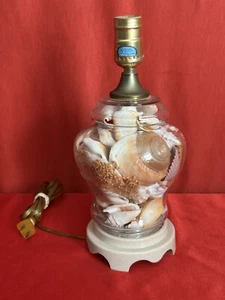 Vintage Seashell Filled Glass Ginger Jar Table Lamp 12" Tall B6 - Picture 1 of 3