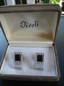 Vintage Tivoli Cufflinks Silver W/ black onyx In Original Box - Picture 1 of 4