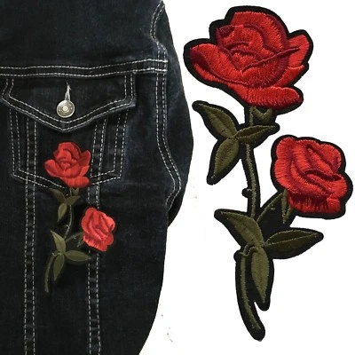 Red Rose Iron on patch -  flower blossom love symbol embroidery iron-on patches - image 1 of 3
