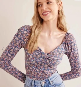 NEW BODEN Blue Paisley Print sweetheart Jersey Top Size UK 8 RRP £50 - Picture 1 of 7