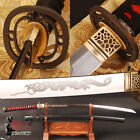 Folded Steel Samurai Katana Japanese Dragon Sword Clay Tempered Hardened Blade
