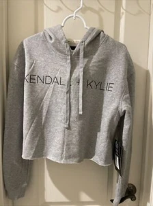 Kendall & Kylie Womens M  hoodie pullover sweat shirt Light Gray Nwt - Picture 1 of 7