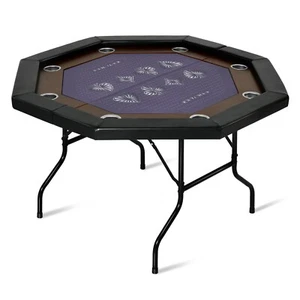 Poker Table 8 Player Texas Holdem Game Folding Casino Legs Cup Holders Octagon - Picture 1 of 13