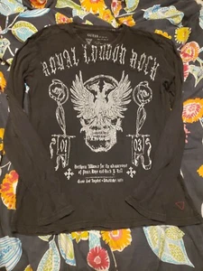 Rare Black Skull Long Sleeve Thermo By Guess Gr. Large London Rock Distressed  - Bild 1 von 6
