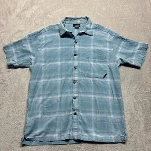 Patagonia Short Sleeve Shirt Mens M Organic Cotton Lightweight Blue Plaid - Picture 1 of 6