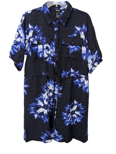 Vera Wang Dress Cover Up Womans L Blue Tie Dye Floral Button Up  Pockets Beachy - Picture 1 of 12
