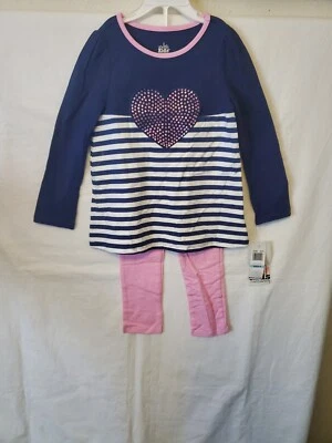 Niñas Niños Cuartel General Conjunto 2 Piezas Azul Estrás Corazón Tira Camisa con Rosa Foto 1 de 4