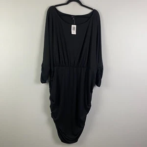 Torrid Mini Studio Knit Shirred Dress Black Size 5X Stretch 3/4 Sleeves - Picture 1 of 12
