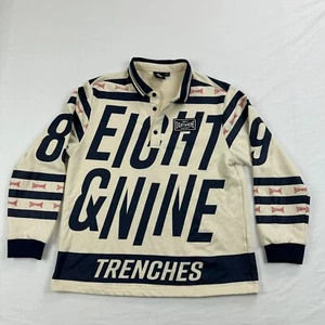 8&9MFG MFG mens Bars rugby Shirt M 1/4 Button Pullover logo all over print - Picture 1 of 17