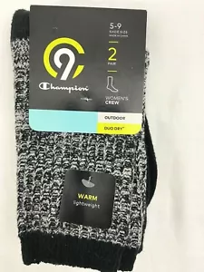 C9 Champion Crew Socks Women's 5-9 2pk Textured Duo-Dry Black White Marled New - Picture 1 of 4