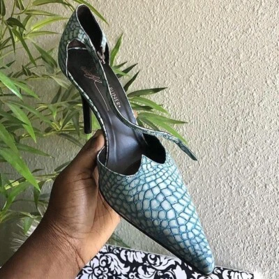 RARO Donald J Pliner Alta Costura Azul Cuero Genuino Serpiente Stiletto Zapatos de Bomba-7.5M Foto 1 de 4
