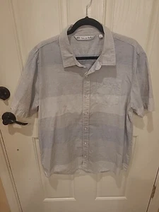 Travis Mathew Shirt Men's XL Button Up Gray Striped Mens Short Sleeve Golf - Picture 1 of 8