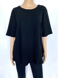 NUEVA CON ETIQUETAS EILEEN FISHER Talla Grande 3X Negra 100% Algodón Cuello Redondo Camiseta Top Básica - Imagen 1 de 8