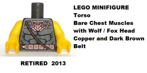 LEGO MINIFIGURE Torso Bare Chest Muscles Warrior Wolf Fox Head Copper Belts - Picture 1 of 1