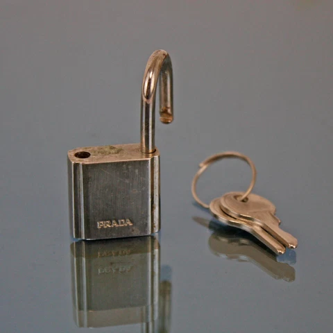 PRADA Silver Brass Metal Padlock Bag Accessories Bag Charm 2 Keys Used Vintage Cover