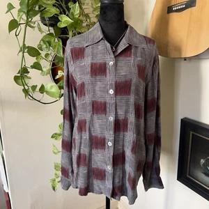 Vtg 90s NWT Casual Corner 100% Silk Red Grey Block Blouse - Size 14 - Picture 1 of 7
