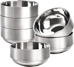 6 Pack 18/8 Stainless Steel Bowls Double Walled Insulated Soup Bowls 12 Oz - Picture 1 of 7