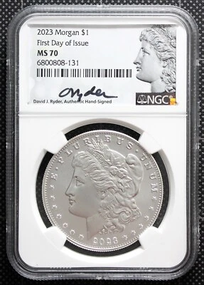 2023 Silver Morgan Dollar NGC MS 70 FIRST DAY OF ISSUE RYDER SIGNED Mint FDOI - Image 1 of 2