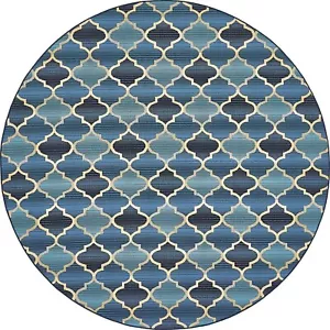 Unique Loom Outdoor Trellis Collection Area Rug - Eden Trellis (8' Round, Blu... - Picture 1 of 10
