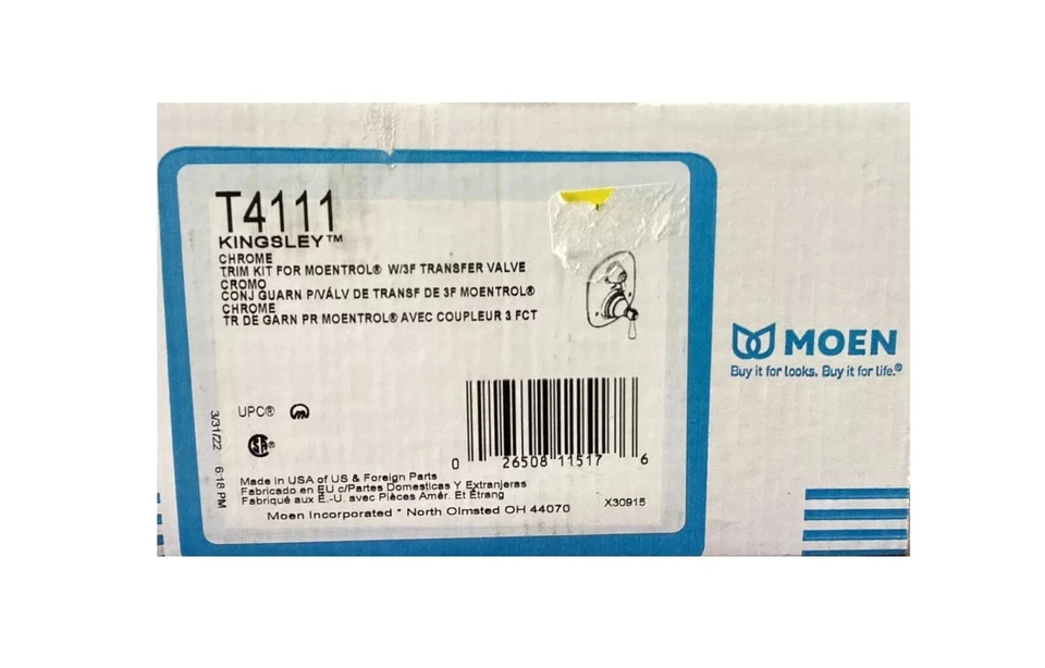 Moen T4111 Kingsley Cromo Moentrol Válvula de Ducha Borde con Desviador de 3 Funciones Foto 1 de 1