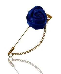 Men's Simplicity Rose Golden Leaf, Satin Pin, Suit Collar Lapel Brooch, Blue. - Picture 1 of 4