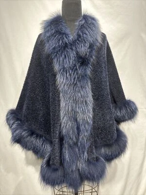 Capa de alpaca/llama azul marino con ribete de zorro azul marino (102053) Foto 1 de 3