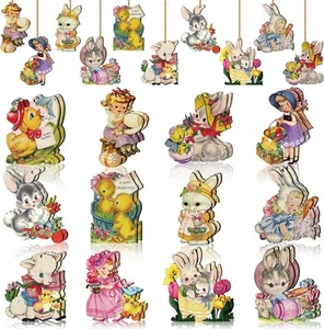 24 Pcs Easter Wooden Hanging Ornaments Vintage Egg Cutouts Decoration... - Picture 1 of 7