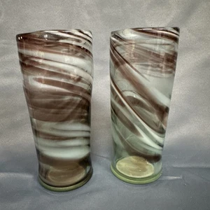 (2) Hand-Blown Mexican Drinking Glasses - Purple Swirl Design - 6” - Beautiful - Picture 1 of 10