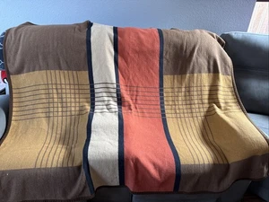 Vtg BIEDERLACK of America Stripe Blanket BROWN ORANGE Reversible 78x59 Throw - Picture 1 of 8