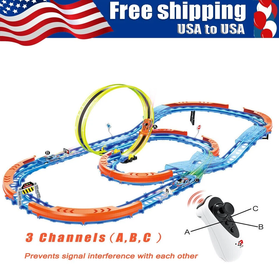 Glow Race Tracks Toy Cars Glow in The Dark Bendable Race Track Rail Cars Gift - Image 1 of 4