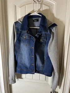 Finesse Denim Jacket Womens 3XL Blue Gray Detachable Hood Trucker - Picture 1 of 5