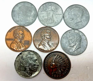 Menge 8 - 3" Große Metall Neuheit Münzen Jumbo US Münze Briefbeschwerer Untersetzer #2 - Bild 1 von 16