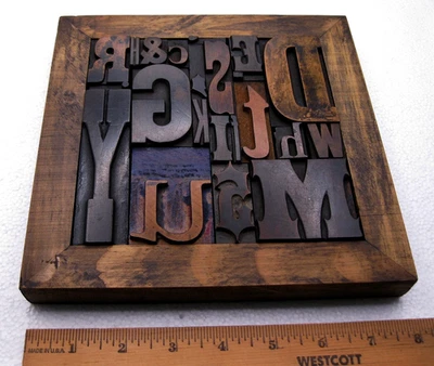 Beautiful vintage/antique letterpress in a stained wood frame with brown stand. - Image 1 of 4
