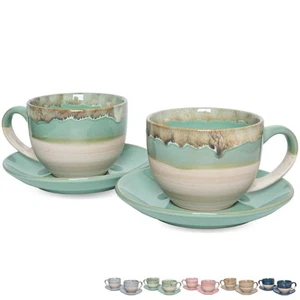 Ceramic Cappuccino Cup and Saucer Set of 2, 10 Oz, Coffee Cups for Latte, Esp... - Picture 1 of 6