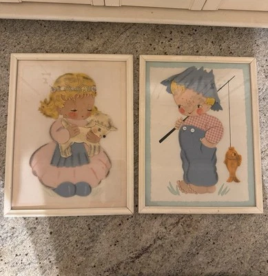 Juego de dos imágenes 3D enmarcadas Irmi de colección María tenía un corderito y pesca Foto 1 de 4