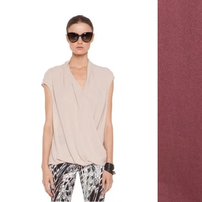 Helmut Lang Burgundy Cap Shroud Twist Wrap Top Blouse Size 0/2 Designer Office - Image 1 of 4