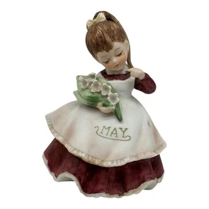 Vintage Lefton May Birthday Girl~Lily Of The Valley~KW4200~Brown Brunette Hair - Picture 1 of 9