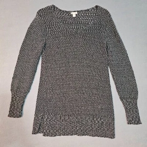 J. Jill meliert Damen klein schwarz grau offen locker Strick tiefer V-Ausschnitt Tunika Pullover - Bild 1 von 10